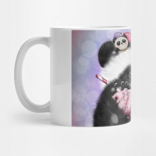 Panda with pink ice-cream and macarons Mug